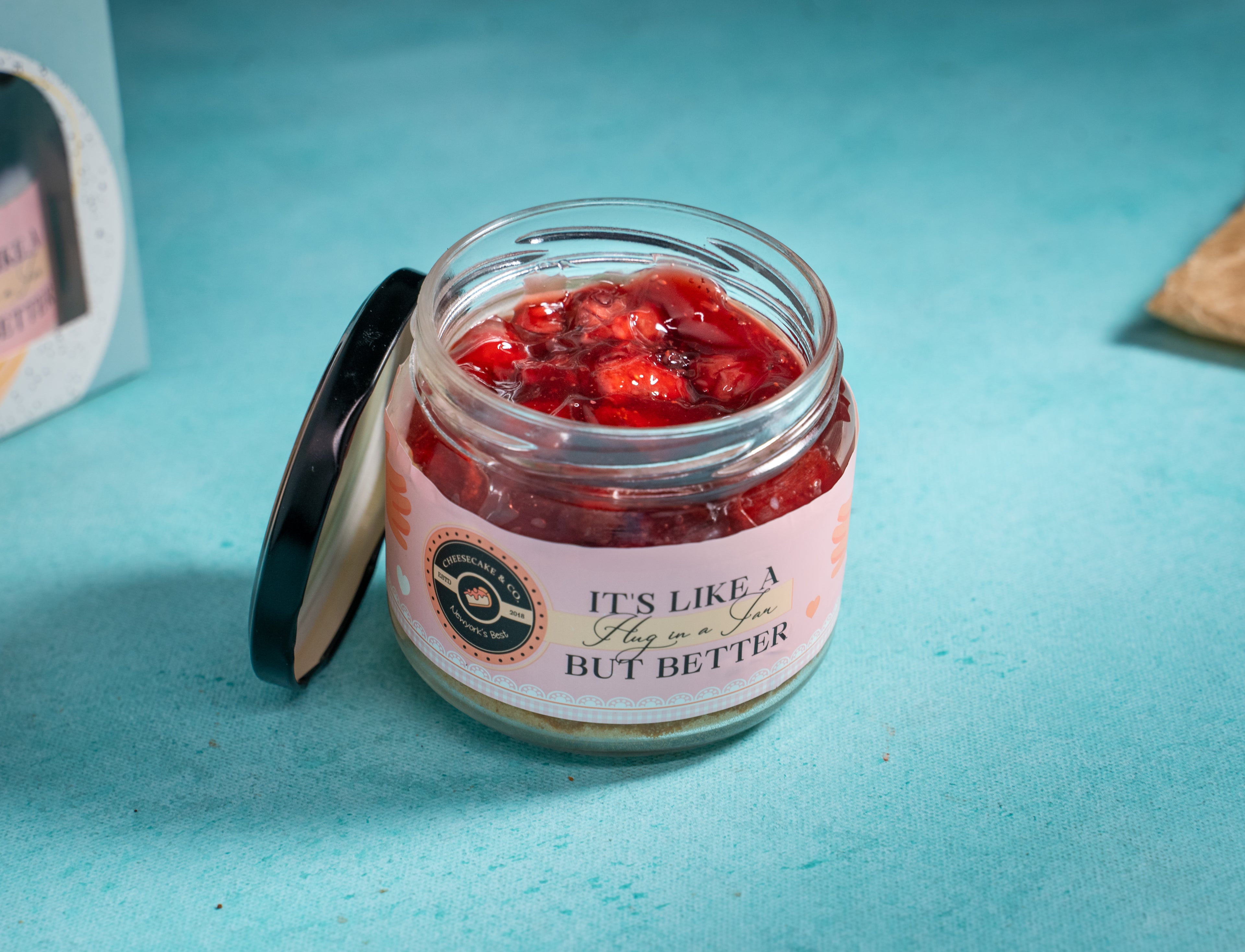 Strawberry baked cheesecake jar
